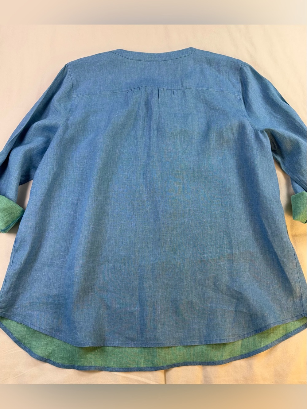J. Jill Love Linen 100% Linen Henley Style Tunic Blouse Blue and Green - Picture 7 of 8